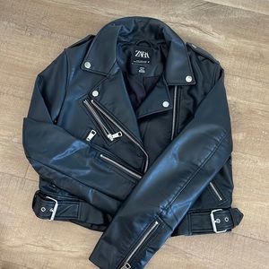 Zara leather cropped motorcycle jacket